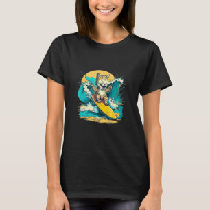 Funny Cat Surfing on Ocean Wave Vacation T-Shirt