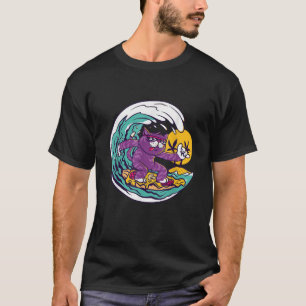 Funny Cat Surfing on Pizza Tropical Summer Beach h T-Shirt