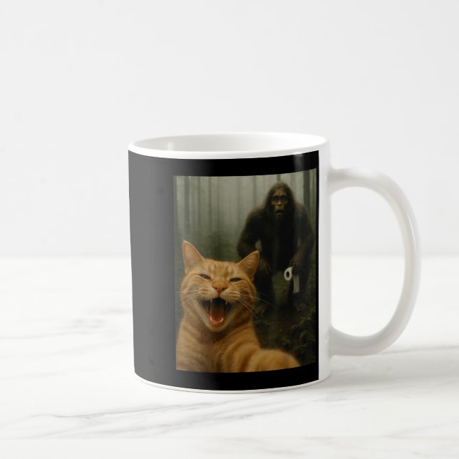 Funny Cat Surprised Happy Selfie With Bigfoot Sasq Coffee Mug (Right)