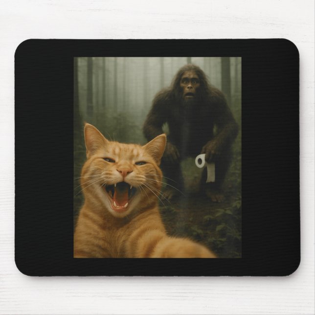 Funny Cat Surprised Happy Selfie With Bigfoot Sasq Mouse Mat (Front)