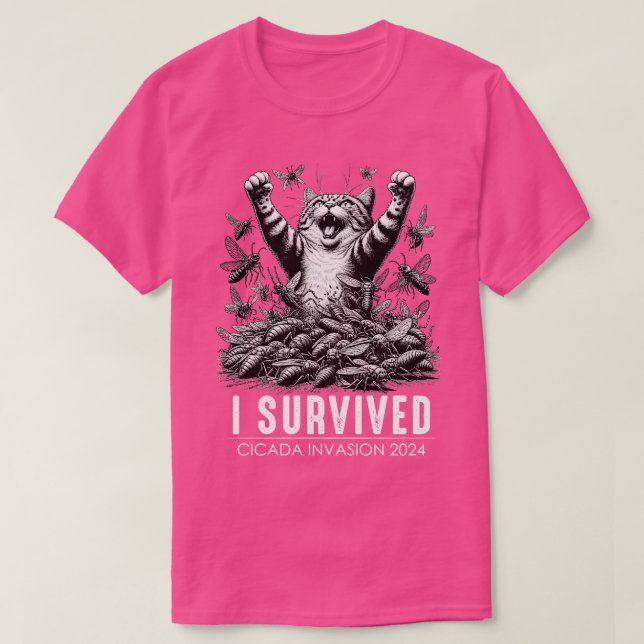 Funny Cat Survived Cicadas Insect Invasion 2024 T-Shirt (Design Front)
