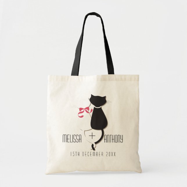 Funny Cat Tails Couple Monogram Wedding Engagement Tote Bag (Front)