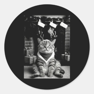 Funny Cat Taking A Selfie Christmas Xmas Pajamas H Classic Round Sticker