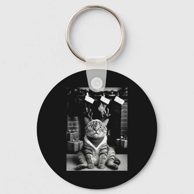 Funny Cat Taking A Selfie Christmas Xmas Pyjamas H Key Ring (Front)