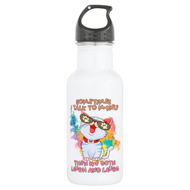 Funny Cat Talking to Itself –Cute and Humourous Ca 532 Ml Water Bottle (Front)