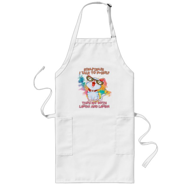 Funny Cat Talking to Itself –Cute and Humourous Ca Long Apron (Front)