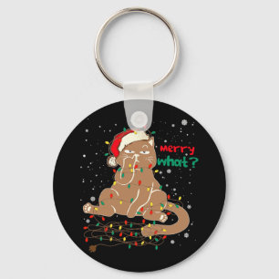 Funny Cat Tangled Up In Christmas Tree Lights Merr Key Ring