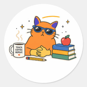 Funny Cat Teacher Classic Round Sticker