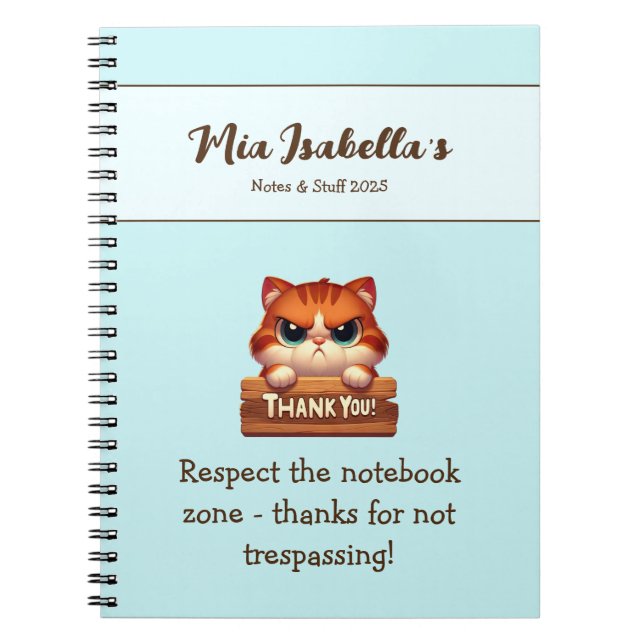 Funny Cat Thank You Privacy Notebook Customisable  (Front)