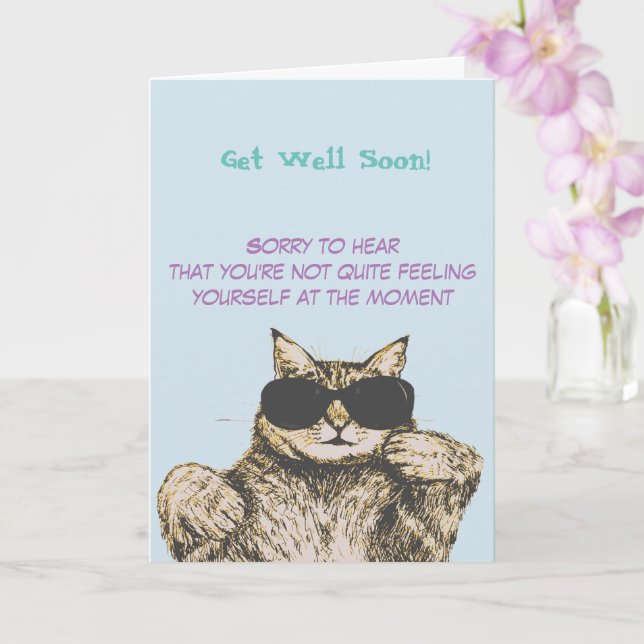 Funny Cat Themed Get Well Card (Orchid)