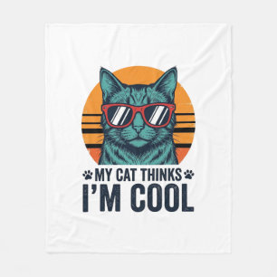 Funny Cat Thinks Im Cool Vintage Fleece Blanket