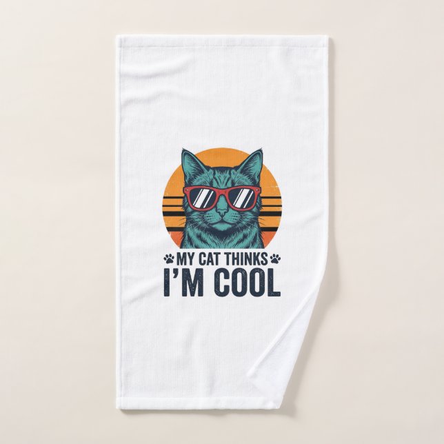 Funny Cat Thinks Im Cool Vintage Hand Towel (Hand Towel)