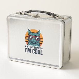 Funny Cat Thinks Im Cool Vintage Metal Lunch Box