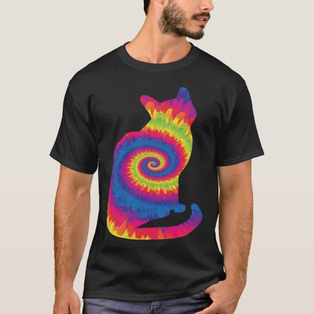 Funny Cat Tie Dye Rainbow Hippie Costume Hippy The T-Shirt (Front)