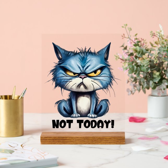 Funny cat today word art acrylic sign (Wedding)