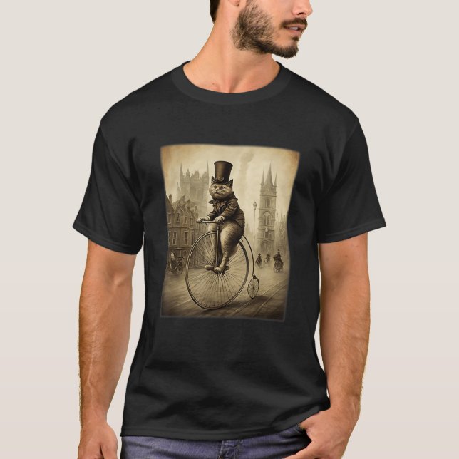 Funny Cat Top Hat Riding Penny Farthing Bicycle Cu (Front)