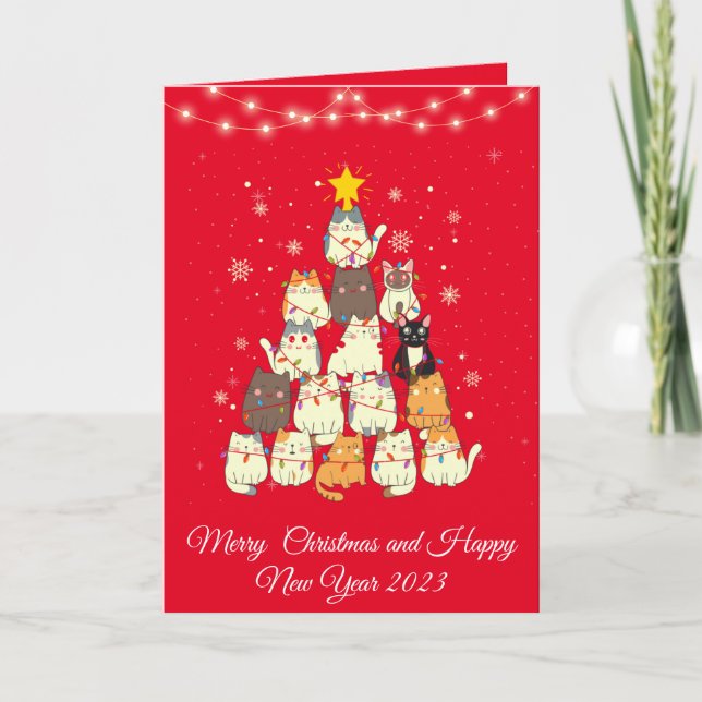 Funny cat tree christmas holiday card (Front)