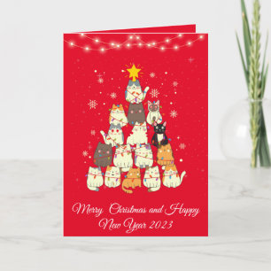 Funny cat tree christmas holiday card