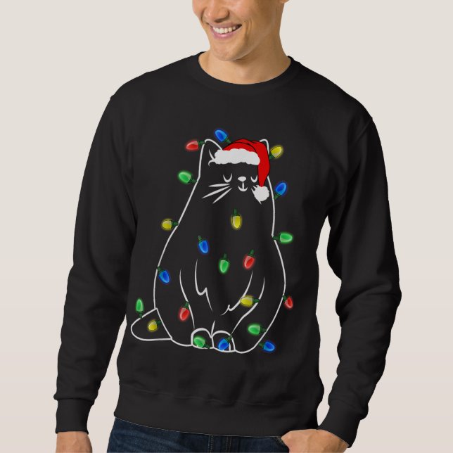 Funny Cat Tree Christmas Lights Xmas Pajama Sweatshirt (Front)