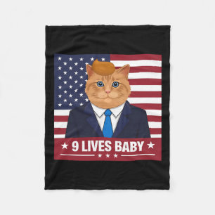 Funny Cat Trump 9 Lives Baby Funny Vote For Trump Fleece Blanket