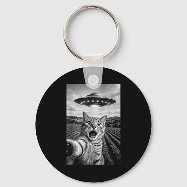Funny Cat Ufo Alien Bengal Cat Selfie Gift Men Wom Key Ring (Front)