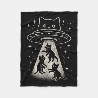 Funny Cat Ufo Cute Kitty Space Spaceship Alien Aes Fleece Blanket