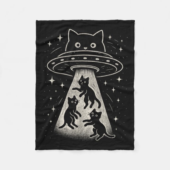 Funny Cat Ufo Cute Kitty Space Spaceship Alien Aes Fleece Blanket (Front)