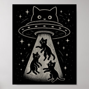 Funny Cat Ufo Cute Kitty Space Spaceship Alien Aes Poster