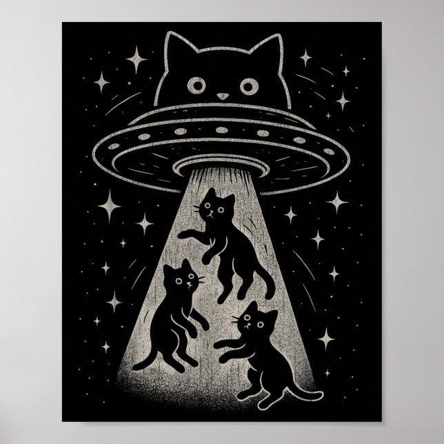 Funny Cat Ufo Cute Kitty Space Spaceship Alien Aes Poster (Front)