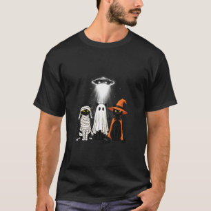 Funny Cat UFO Three Kitty Space Spaceship Alien Ha T-Shirt