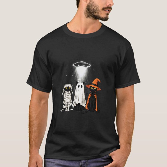 Funny Cat UFO Three Kitty Space Spaceship Alien Ha T-Shirt (Front)