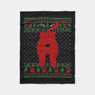 Funny Cat Ugly Christmas Sweater Family Matching X Fleece Blanket