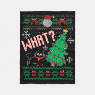 Funny Cat Ugly Christmas Sweater Feline Ugly Chris Fleece Blanket