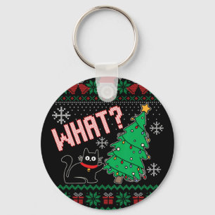 Funny Cat Ugly Christmas Sweater Feline Ugly Chris Key Ring