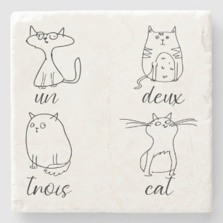 Funny Cat Un Deux Trois  Stone Coaster