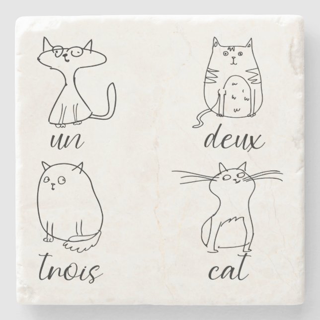 Funny Cat Un Deux Trois  Stone Coaster (Front)