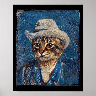Funny Cat Van Gogh Parody Painting Retro Art Poster