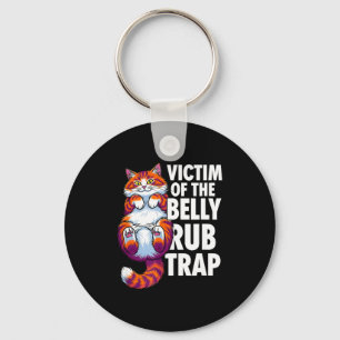 Funny cat victim of the belly rub trap kitten joke key ring