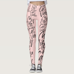 Funny Cat Video Black Lettering Paris Blush Pink Leggings