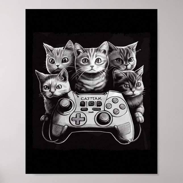 Funny Cat Video Game Controller Squad  Poster (Front)