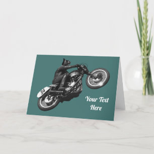 funny cat vintage motorcycle holiday card