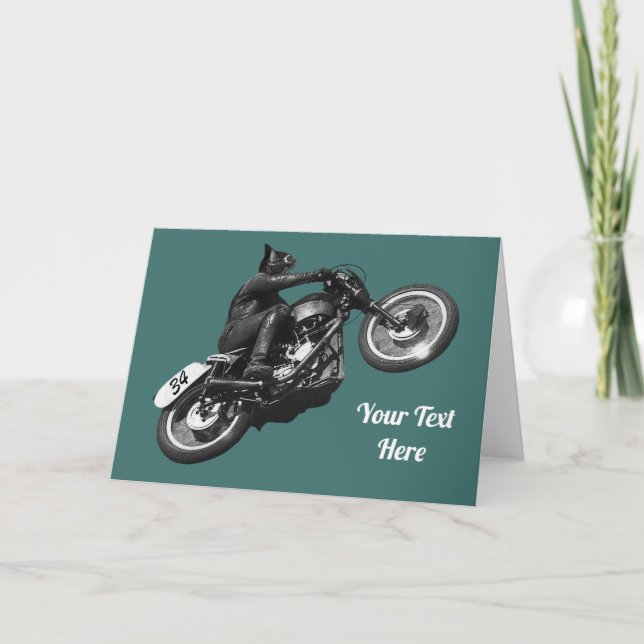 funny cat vintage motorcycle holiday card (Front)