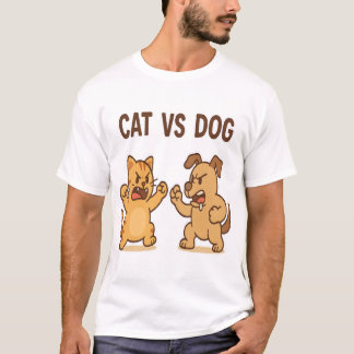 Funny Cat vs Dog Cartoon Fight T-Shirt–Cute Anime T-Shirt