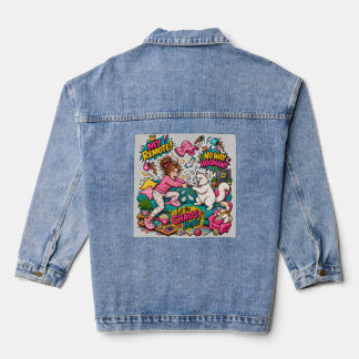 Funny Cat vs Human Remote Battle Crazy Cartoon Denim Jacket