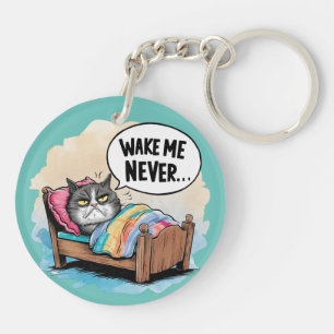 Funny Cat "Wake Me Never" Key Ring