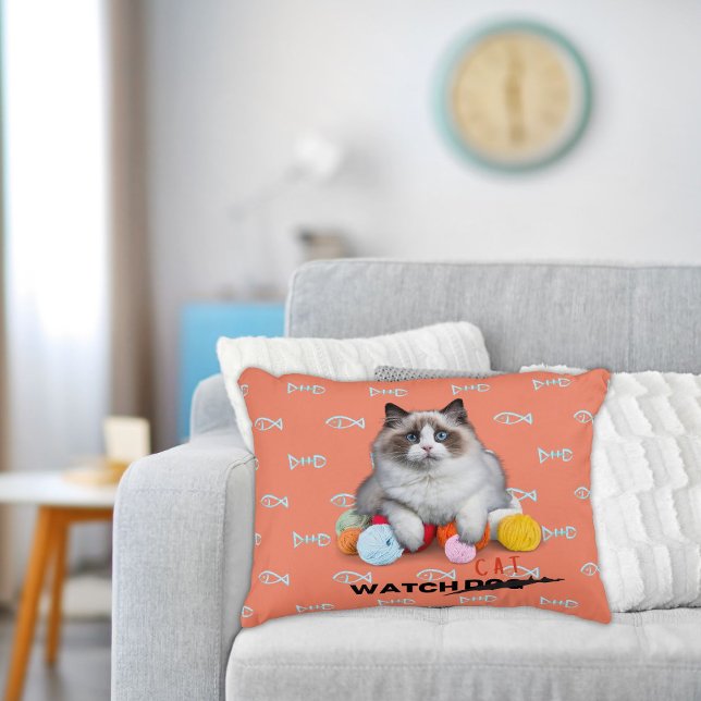 Funny cat watching yarn fish bones  decorative cushion (Creator Uploaded)