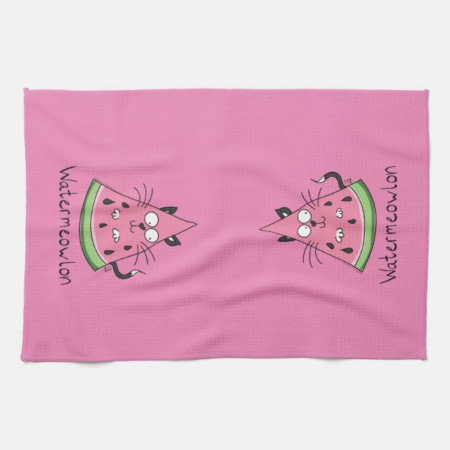Funny Cat Watermelon Cute Kids Tea Towel (Horizontal)