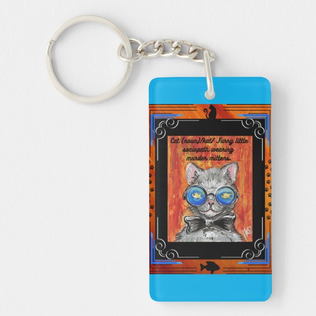 Funny Cat Wearing Fish Glasses Keychain (Front)