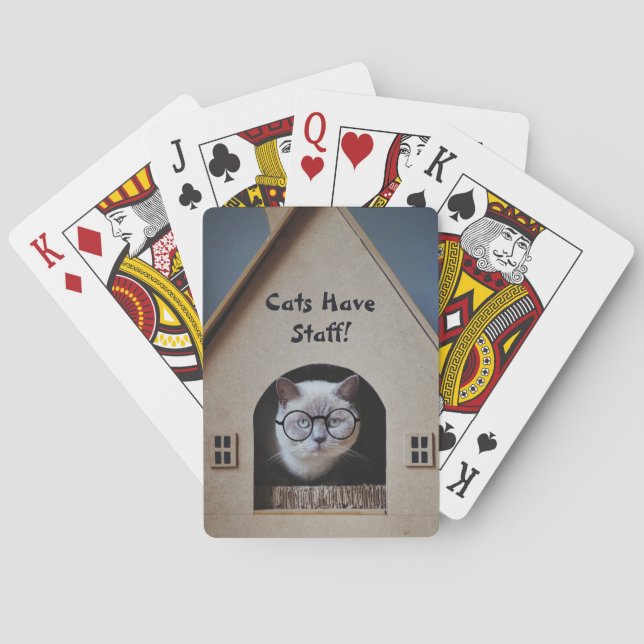 Funny Cat Wearing Glasses Cats Have Staff Quote Playing Cards (Back)