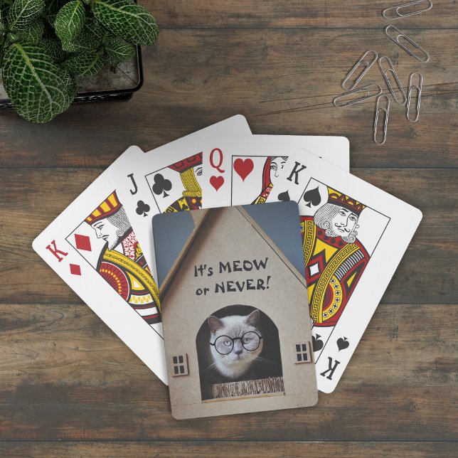 Funny Cat Wearing Glasses It's Meow or Never Quote Playing Cards (Creator Uploaded)